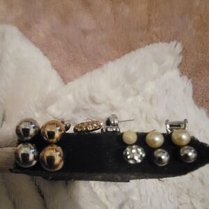 Ten round stud earring lot, gold and silver